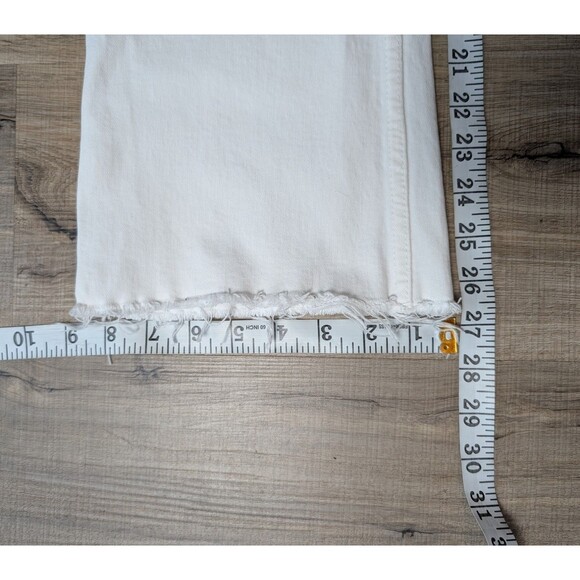 ZARA White Straight Leg Jeans Size 14 High Waist Raw Hem Cropped Stretch Y2K - Picture 7 of 7